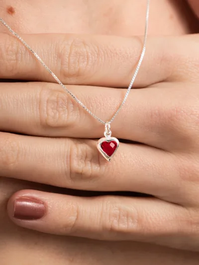 Colar de Prata 925 Ponto de Luz Coração Vermelho — foto 2