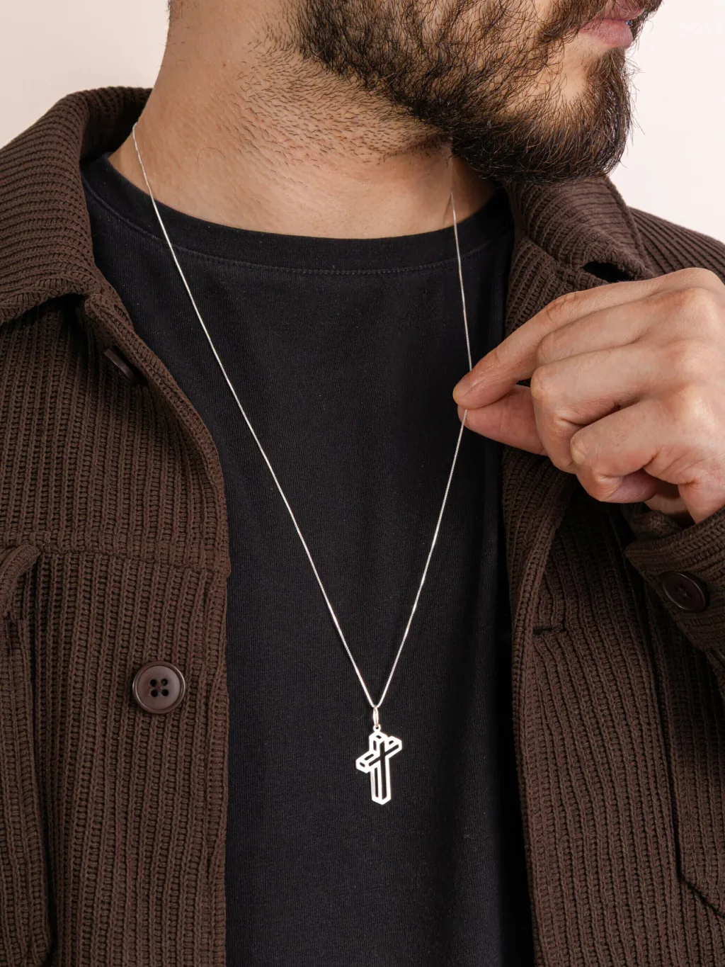 Colar de Prata 925 Masculino Crucifixo Geométrico