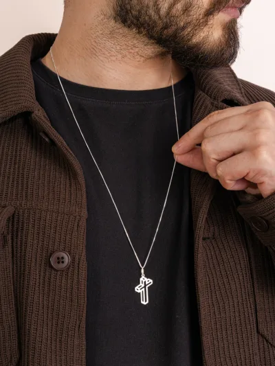 Colar de Prata 925 Masculino Crucifixo Geométrico — foto 1