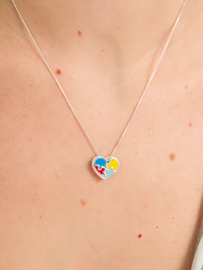 Colar de Prata 925 Coração Símbolo do Autismo — foto 2