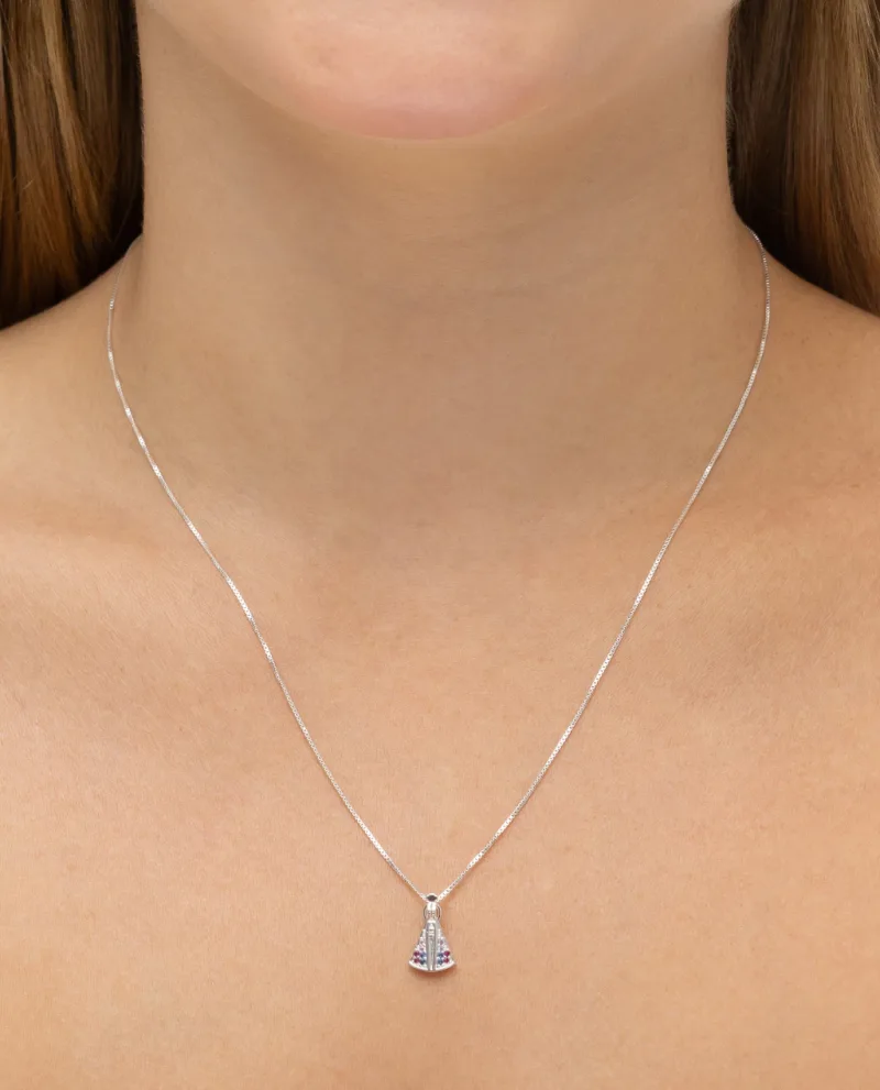 Colar de Prata 925 Nossa Senhora com Zircônias Coloridas