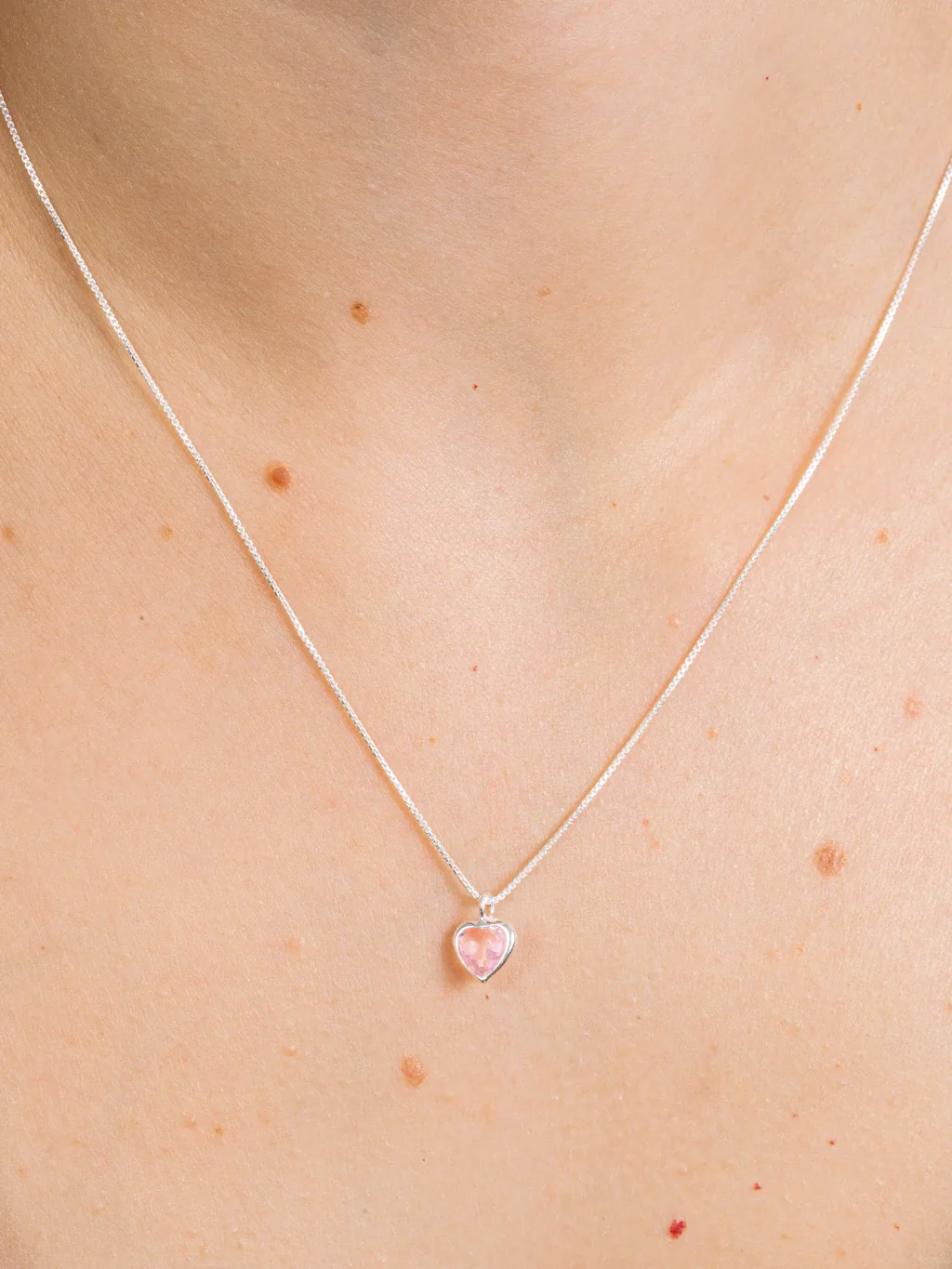Colar de Prata 925 Zircônia Coração Rosa Cravação Inglesa