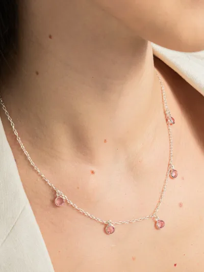 Colar de Prata 925 Zircônias Rosas — foto 1