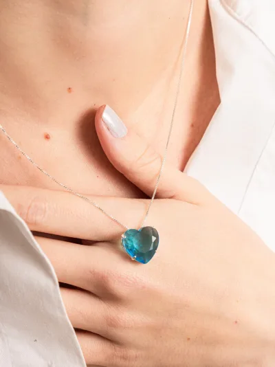 Colar de Prata 925 Coração Zircônia Azul Claro — foto 2