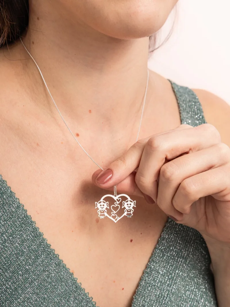 Colar de Prata 925 Coração e Meninas