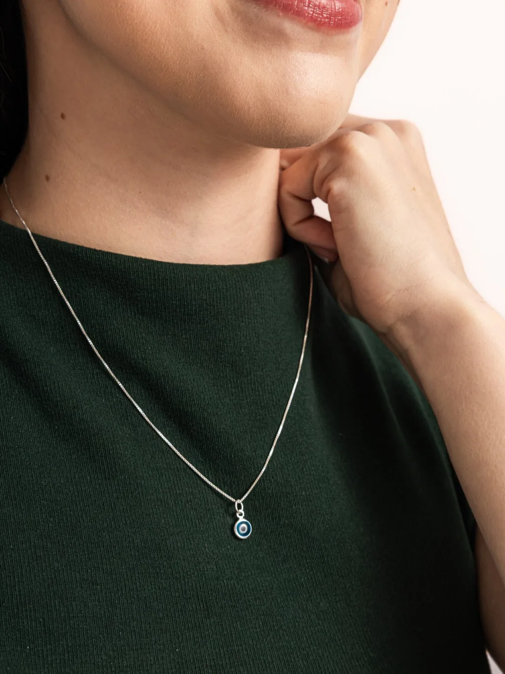 Colar de Prata 925 Olho Grego Azul Claro Delicado