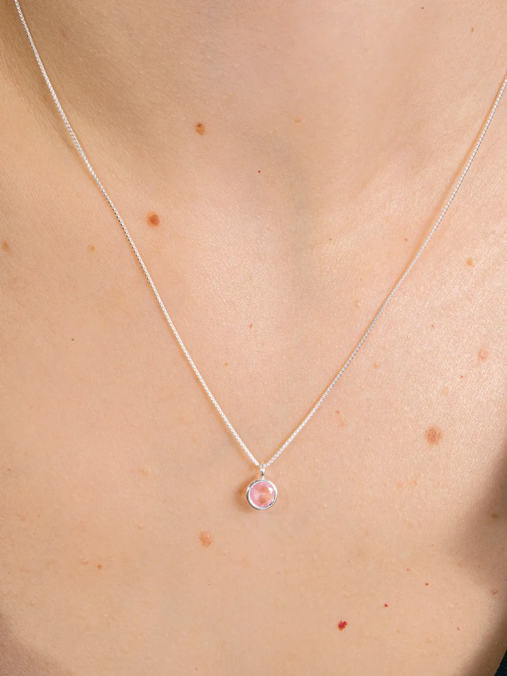 Colar de Prata 925 Zircônia Redonda Rosa Cravação Inglesa
