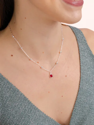 Colar Choker de Prata 925 Bolinhas com Ponto de Luz Vermelho — foto 1