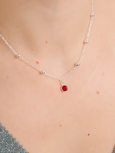 Colar Choker de Prata 925 Bolinhas com Ponto de Luz Vermelho — foto 2
