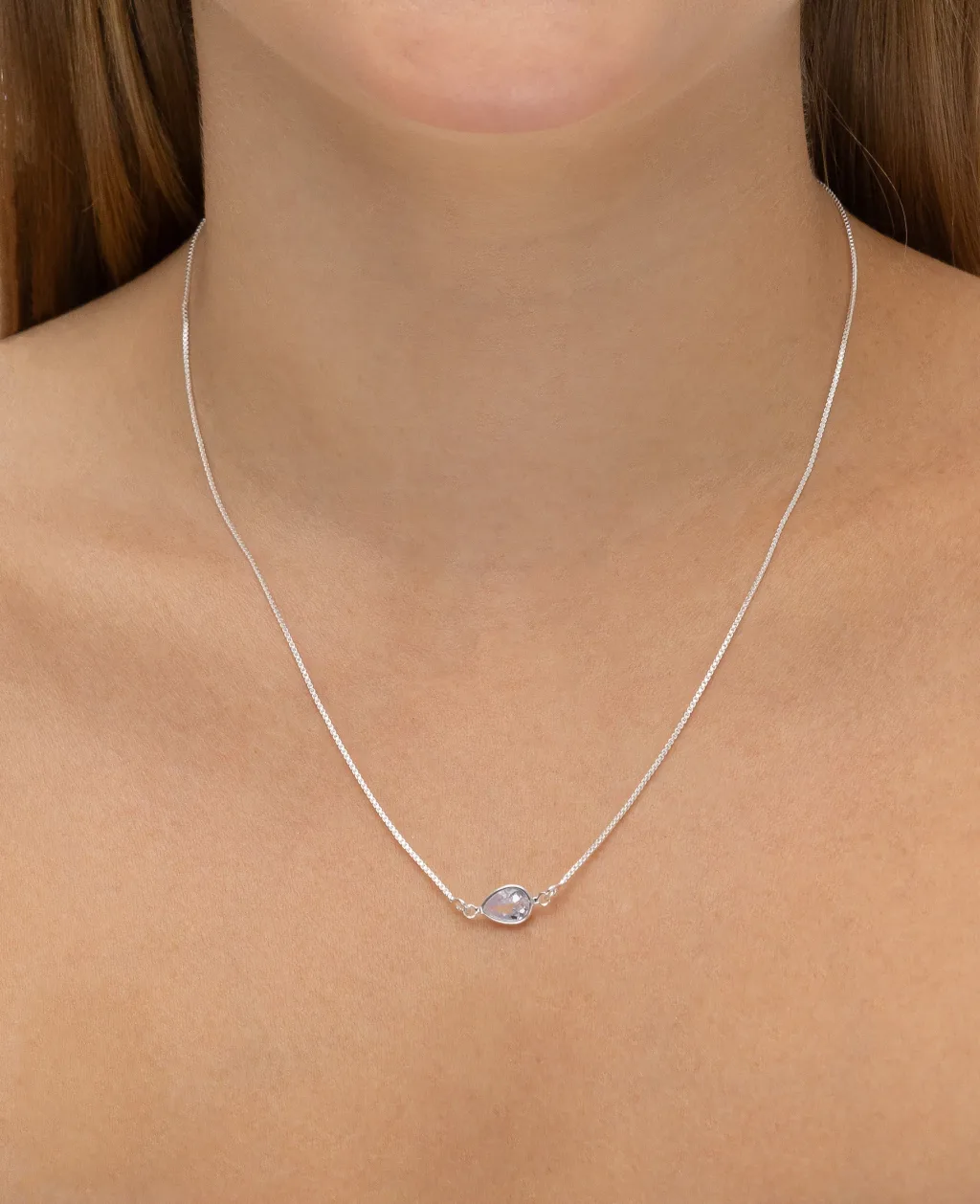 Colar de Prata 925 Ponto de Luz Gota Central