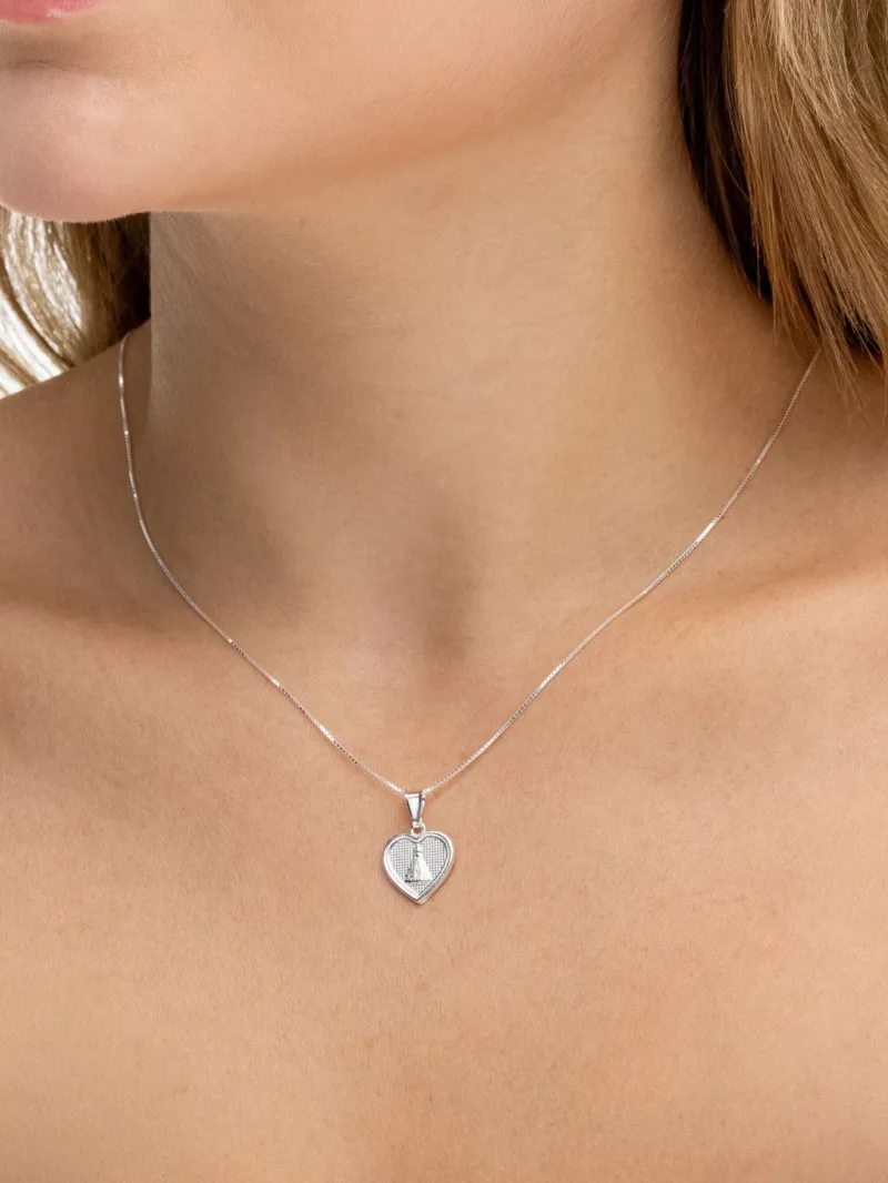 Colar de Prata 925 Coração com Nossa Senhora