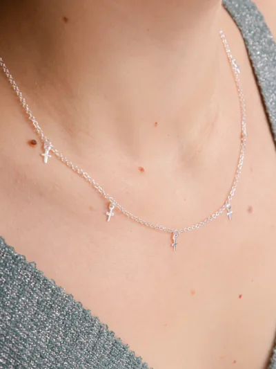 Colar de Prata 925 Choker Pingentes Cruz — foto 2