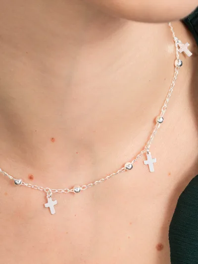 Colar Choker de Prata 925 Cruz com Bolinhas — foto 2