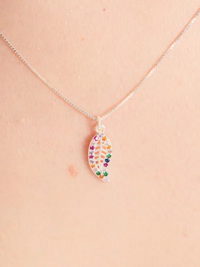 Colar de Prata 925 Folha com Zircônias Coloridas — foto 2