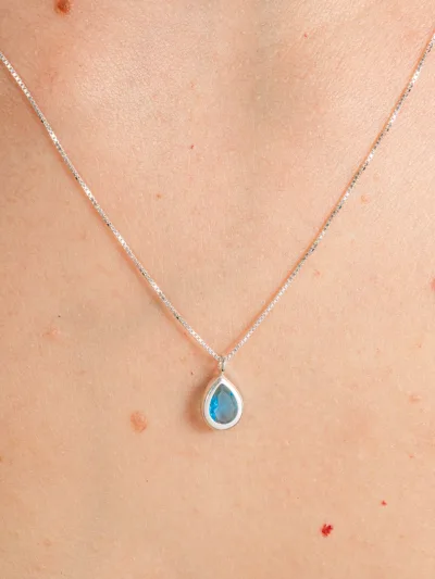 Colar de Prata 925 Zircônia Gota Azul Claro Cravação Inglesa — foto 1