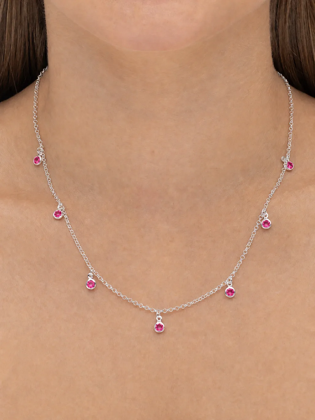 Colar de Prata 925 Zircônias Rosas Pequenas
