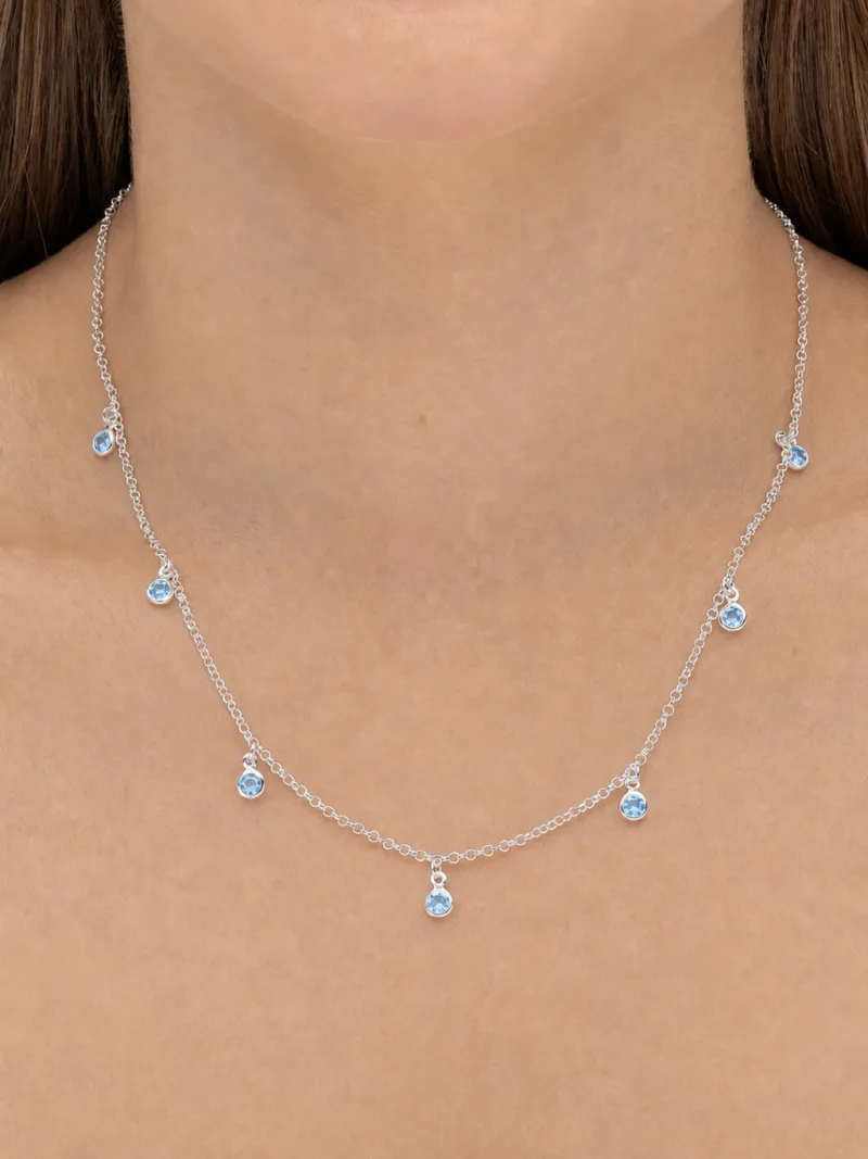 Colar de Prata 925 Zircônias Azuis Pequenas