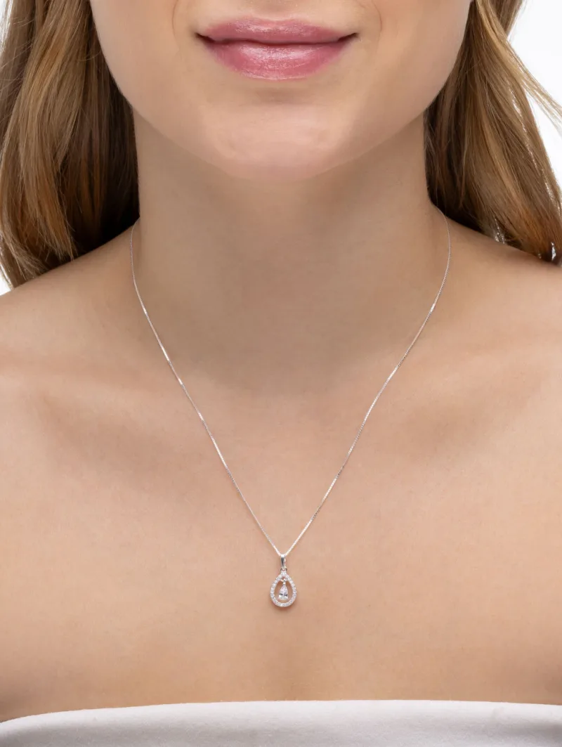 Colar de Prata 925 Gota Cravejada com Pingente