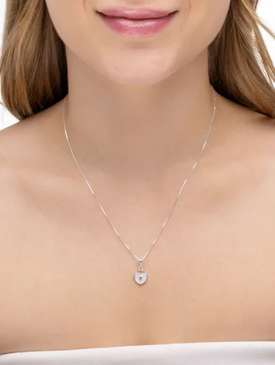 Colar de Prata 925 Cadeado Coração Cravejado com Zircônias Brancas — foto 1