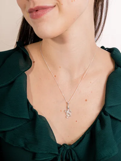 Colar de Prata 925 Pingente Cobra Cravejada com Zircônias — foto 1