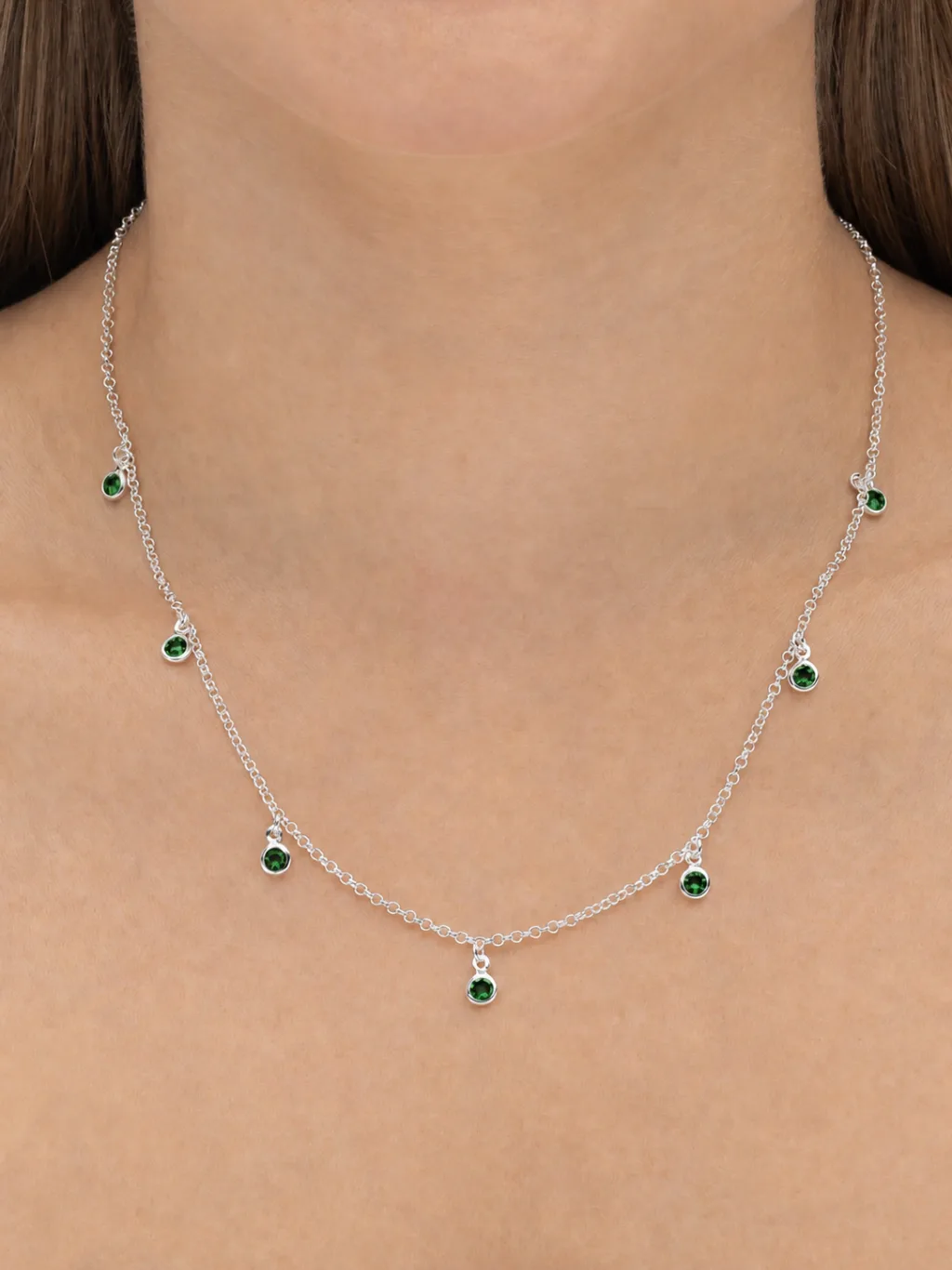 Colar de Prata 925 Zircônias Verdes Pequenas