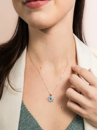 Colar de Prata 925 Olho Grego Madrepérola com Zircônias Quadradas — foto 1