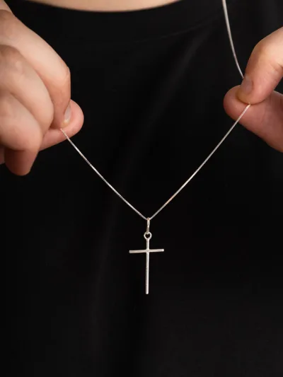 Corrente Veneziana Masculina Cruz de Prata 925 Grande 70cm — foto 2