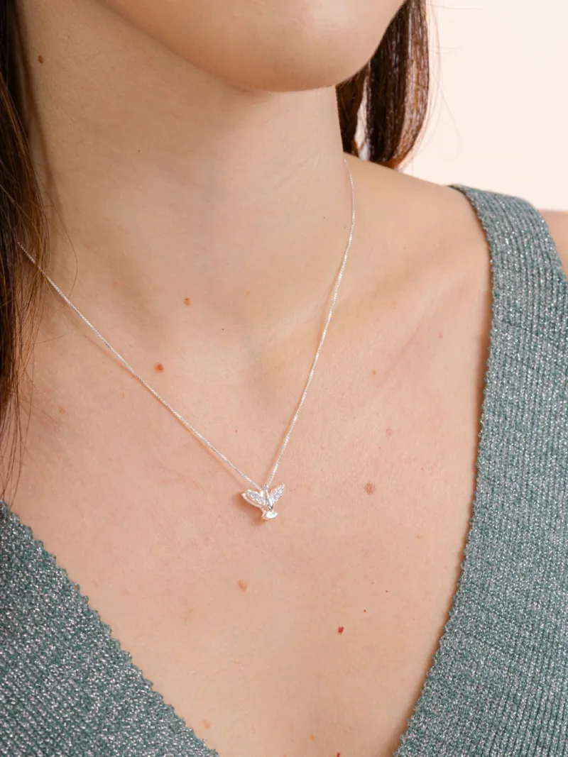 Colar de Prata 925 Espírito Santo Com Zircônias Brancas