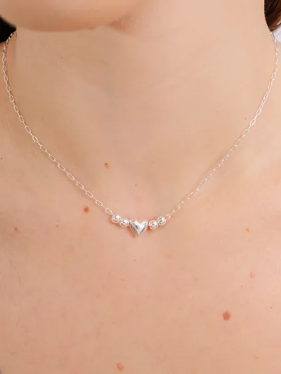Colar de Prata 925 Choker Coração e Bolinhas — foto 2