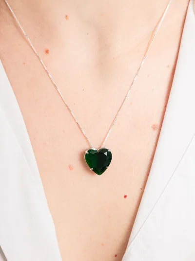 Colar de Prata 925 Coração Zircônia Verde Escura — foto 2