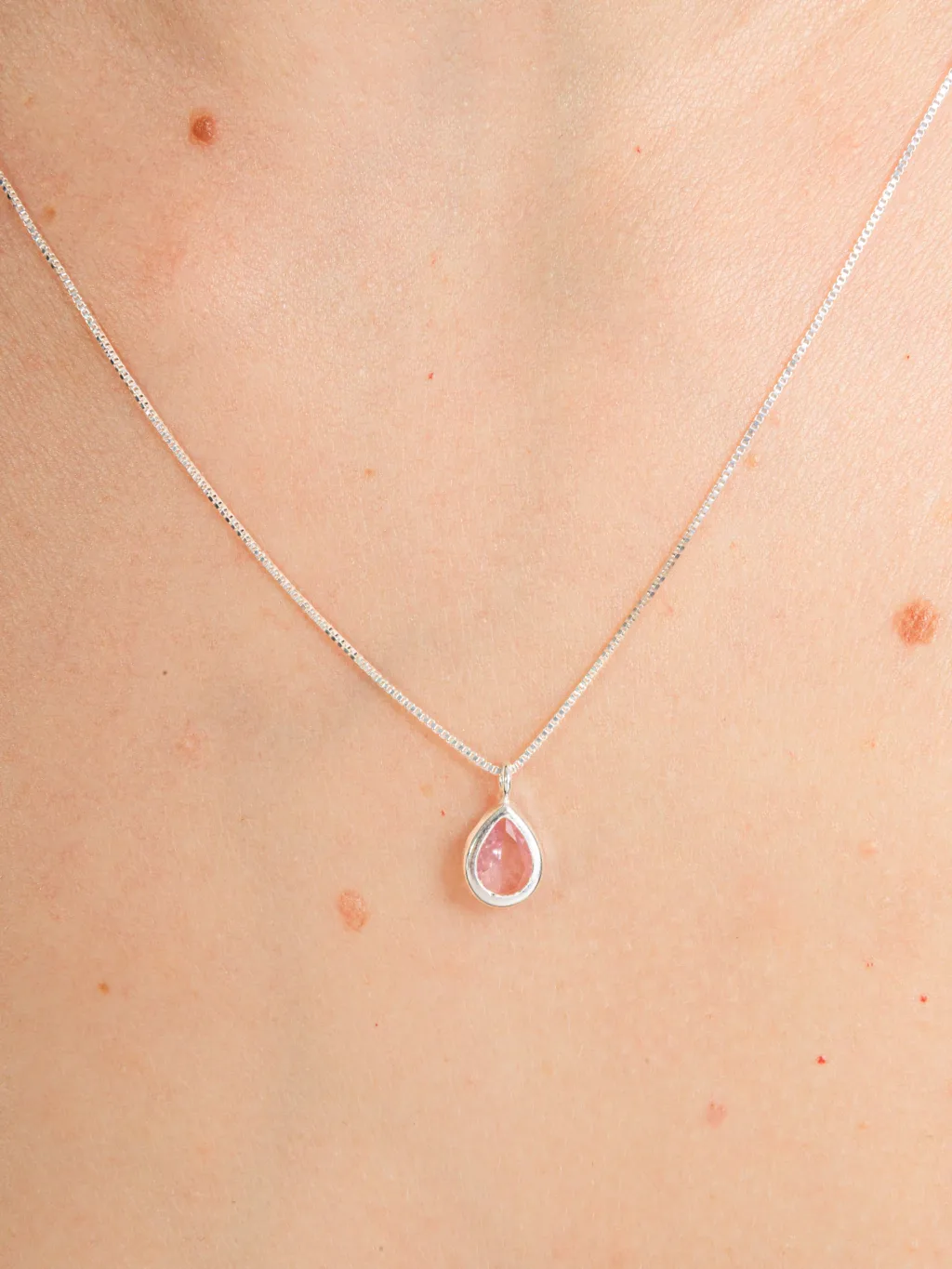 Colar de Prata 925 Zircônia Gota Rosa Cravação Inglesa