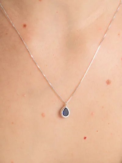 Colar de Prata 925 Zircônia Gota Azul Escuro Cravação Inglesa — foto 1