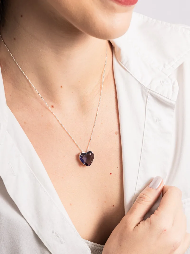 Colar de Prata 925 Coração Zircônia Lilas