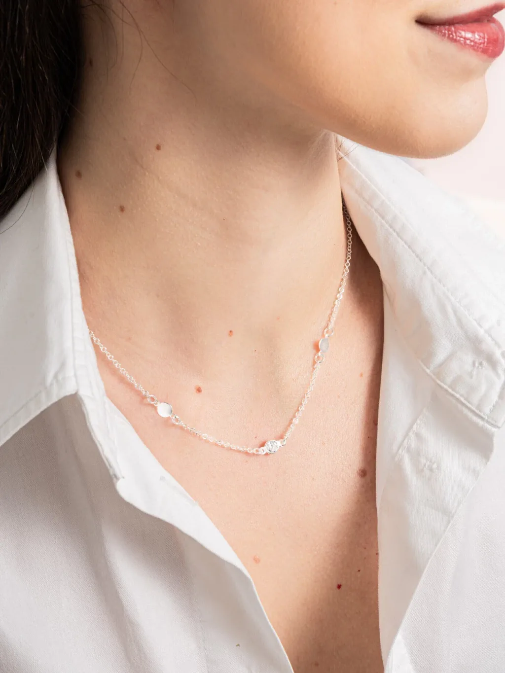 Colar de Prata 925 Medalhas e Ponto de Luz Branco