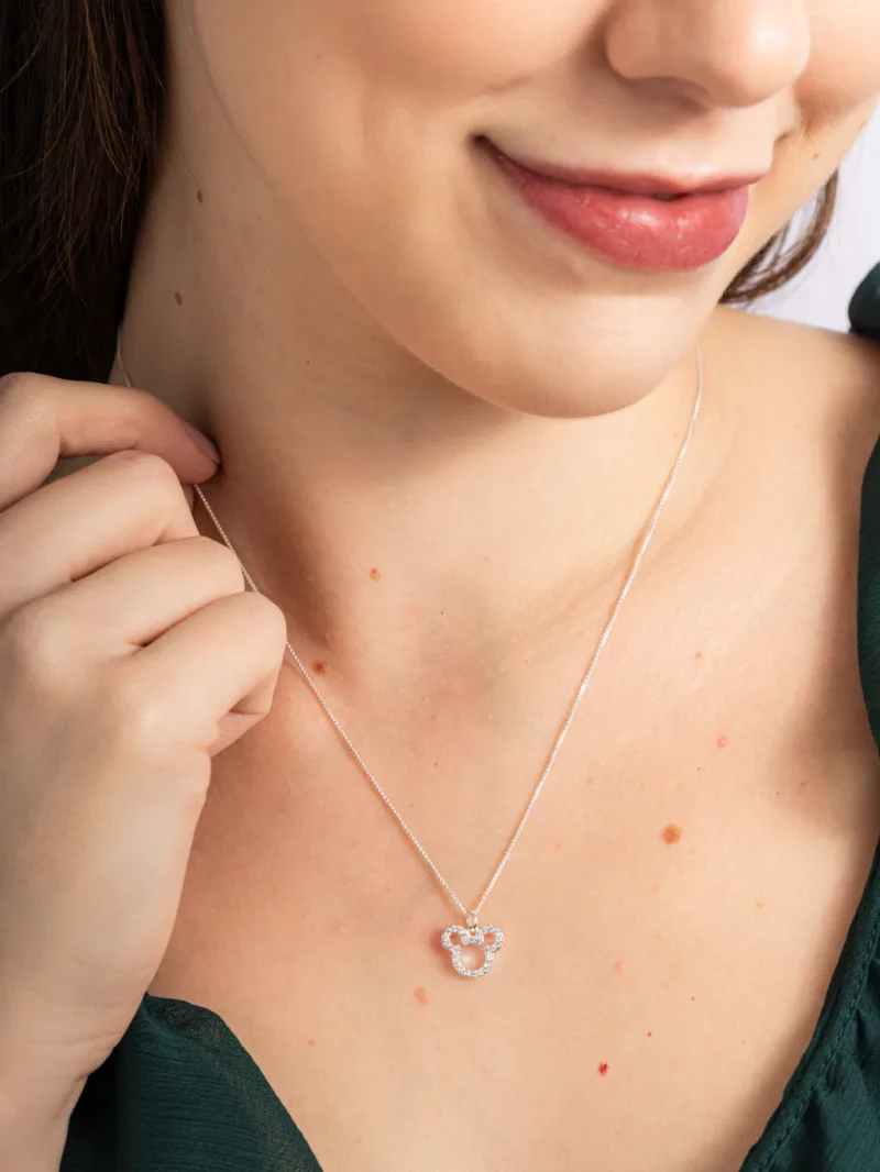 Colar de Prata 925 Mickey com Zircônias Brancas