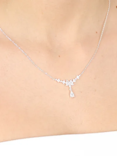 Colar de Prata 925 Flor e Gotas de Zircônias Brancas com Detalhes — foto 2