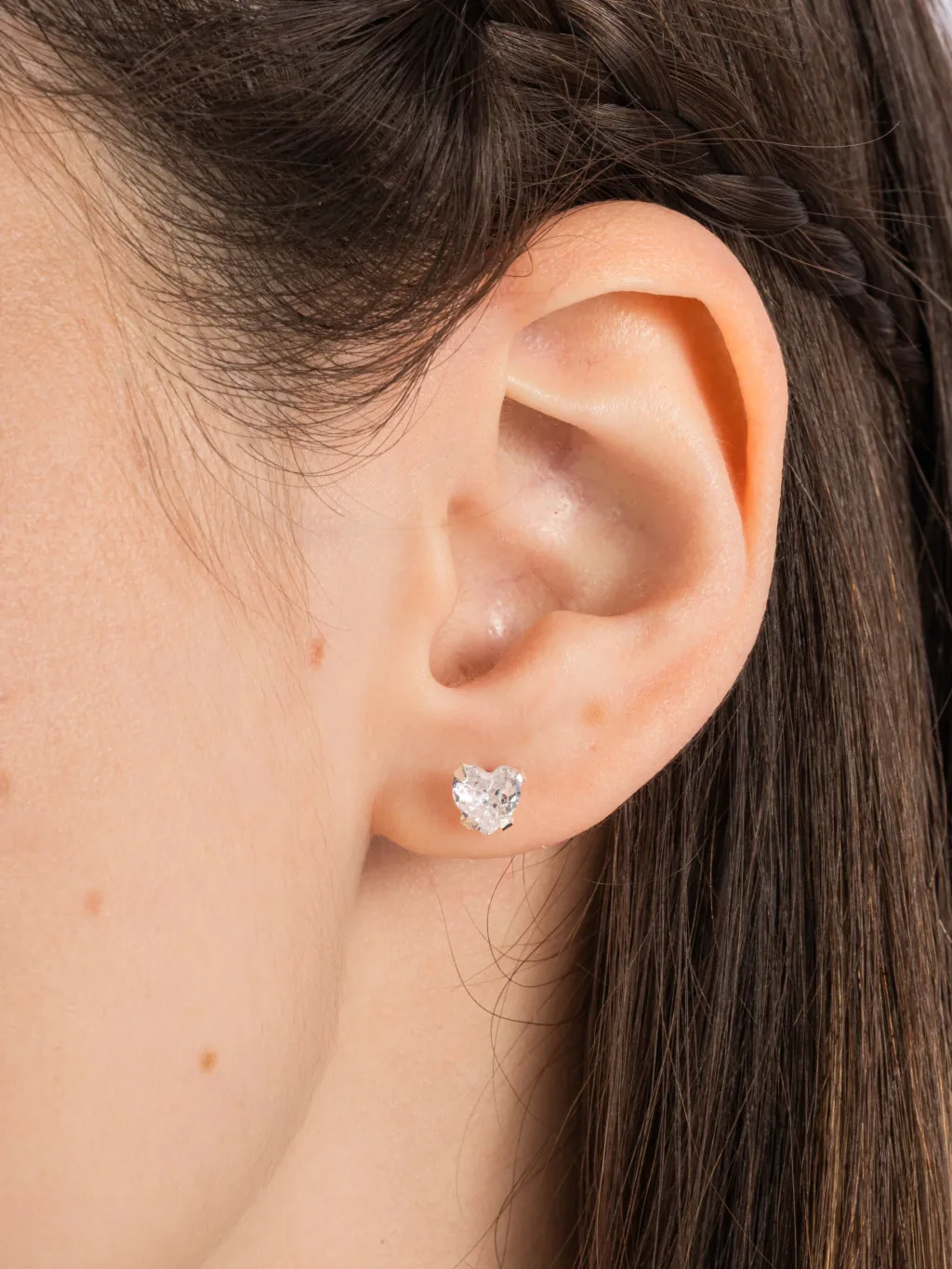 Conjunto de Prata 925 Coração Delicado Zircônia Branca