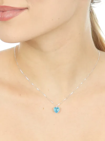 Conjunto de Prata 925 Coração Zircônia Azul Claro — foto 2