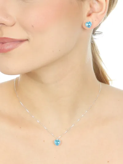 Conjunto de Prata 925 Coração Zircônia Azul Claro — foto 1