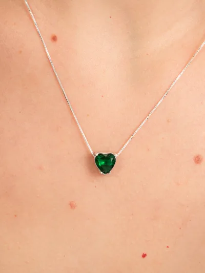 Conjunto De Prata 925 Coração Zircônia Verde — foto 2
