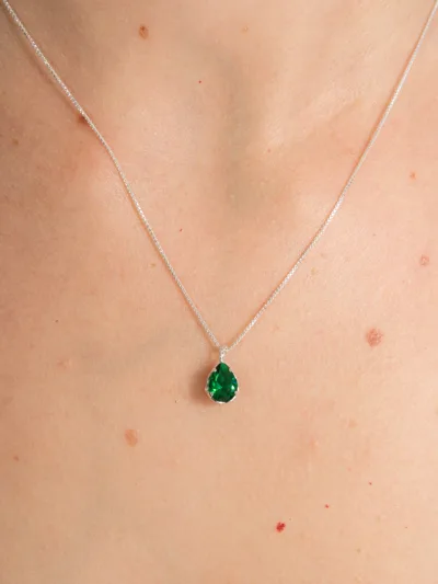 Conjunto de Prata 925 Gota Zircônia Verde Escura 8mm x 6mm — foto 2