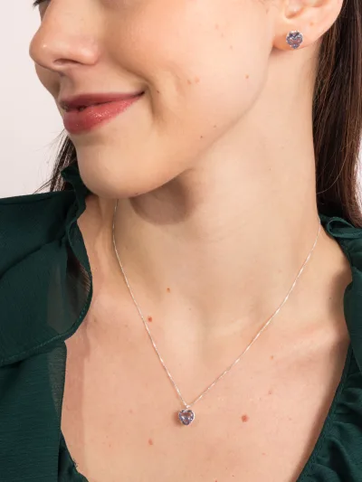 Conjunto De Prata 925 Coração Zircônia Lilás — foto 1