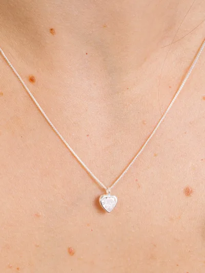 Conjunto de Prata 925 Zircônia Coração Branco Cravação Inglesa — foto 2