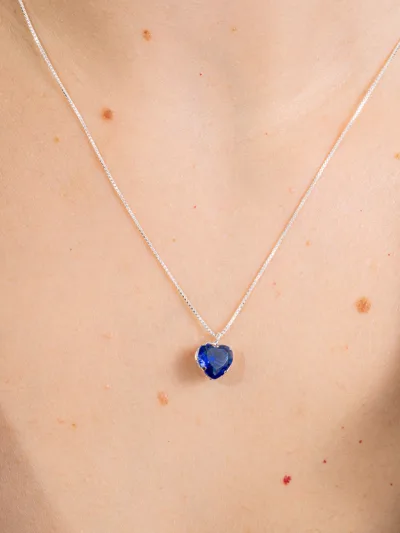 Conjunto de Prata 925 Coração Zircônia Azul Escuro — foto 2