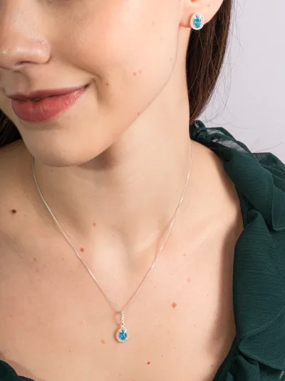 Conjunto de Prata 925 Gota Azul Claro Pontilhado — foto 1