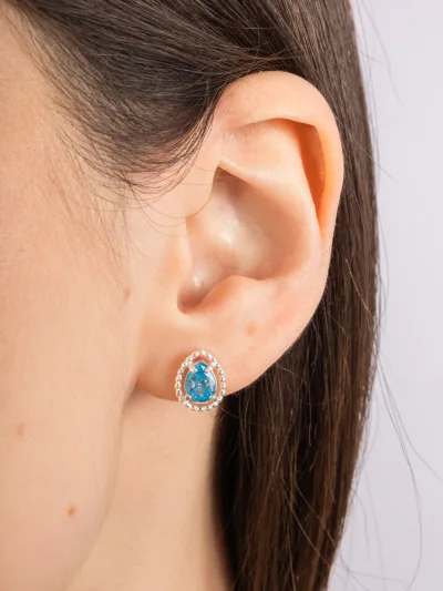 Conjunto de Prata 925 Gota Azul Claro Pontilhado — foto 3