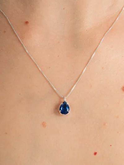 Conjunto de Prata 925 Gota Zircônia Azul Escuro 8mm x 6mm — foto 2