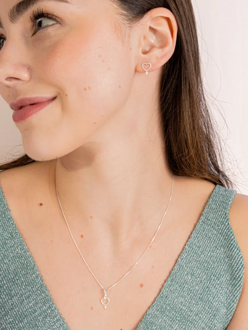 Conjunto de Prata 925 Coração Terço