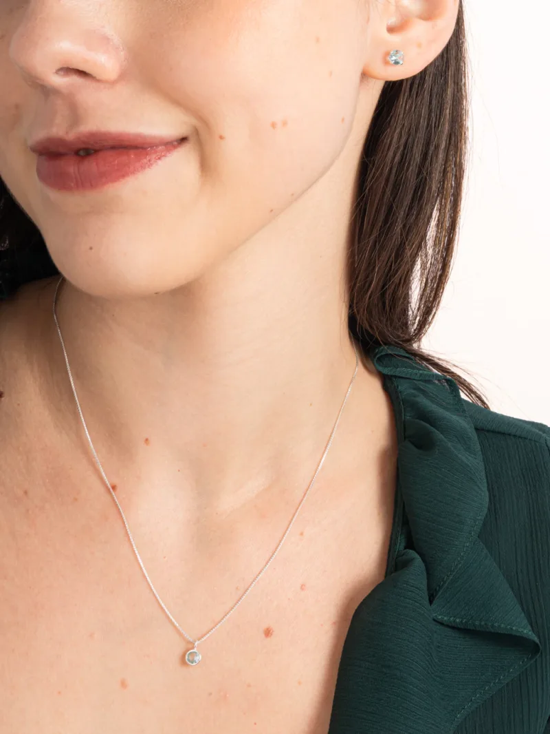 Conjunto De Prata 925 Ponto De Luz Azul Claro