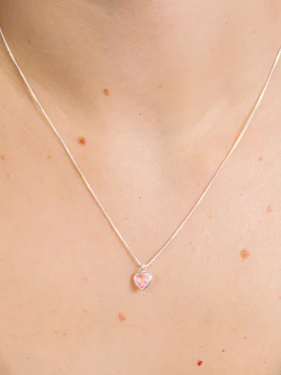 Conjunto de Prata 925 Zircônia Coração Rosa Cravação Inglesa — foto 2